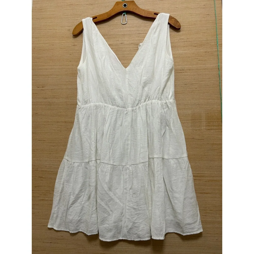 Pink Lily White Ruffle V Neck Tiered Mini Dress Sleeveless Small - Picture 3 of 5